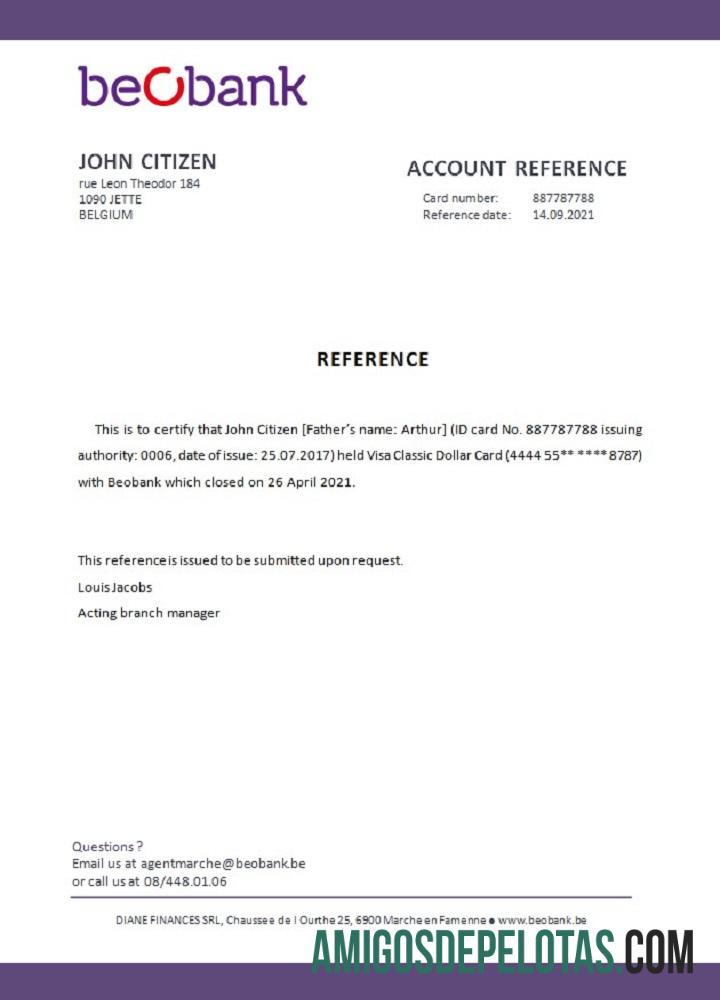 Referência de fechamento do Beobank na Bélgica amostra